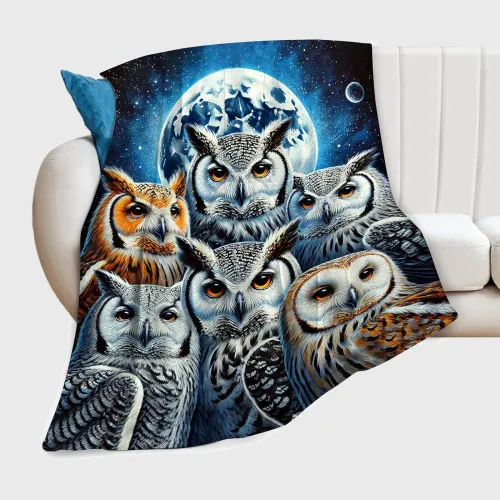 Moon Owls Print Plush Blanket