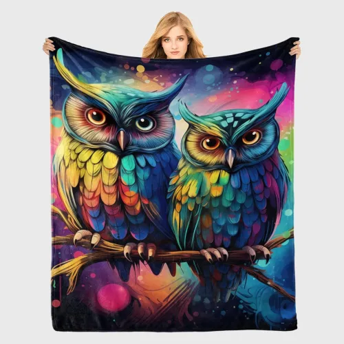 Couple Owl Print Plush Blanket