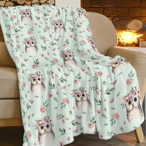 Blossoms Owl Print Plush Blanket
