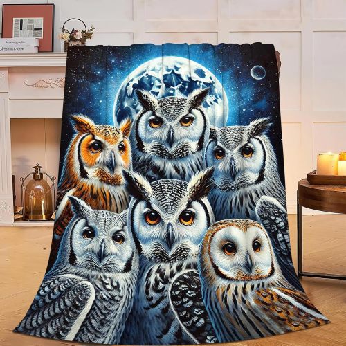 Moon Owls Print Plush Blanket