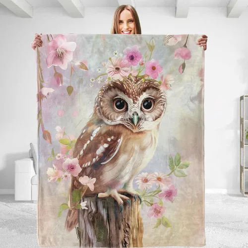 Floral Owl Plush Blanket