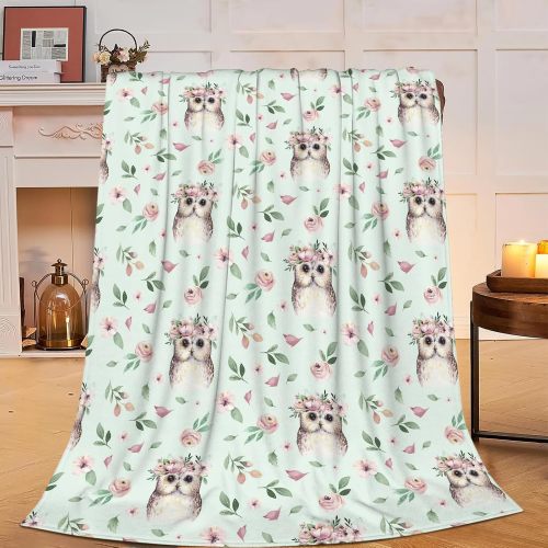 Blossoms Owl Print Plush Blanket