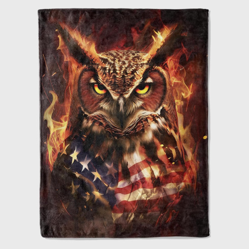 Owl Flag Print Fleece Blanket