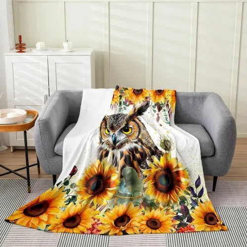 Sunflower Owl Fleece Blanket