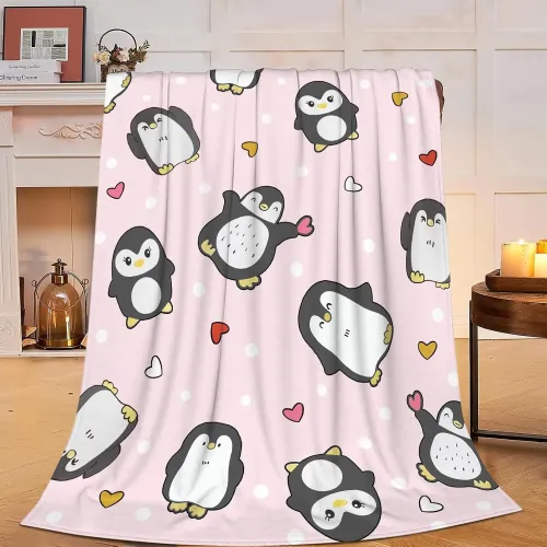 Pink Penguin Plush Blanket