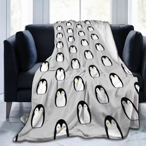 Grey Penguins Flannel Blanket
