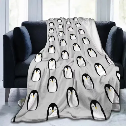 Grey Penguins Flannel Blanket