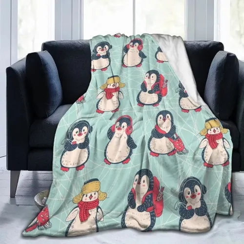 Kawaii Kids Penguins Fleece Blanket