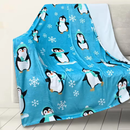 Snowflakes Penguins Flannel Blanket