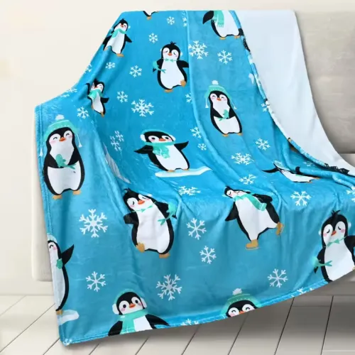 Snowflakes Penguins Flannel Blanket