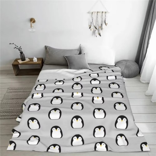 Grey Penguins Flannel Blanket