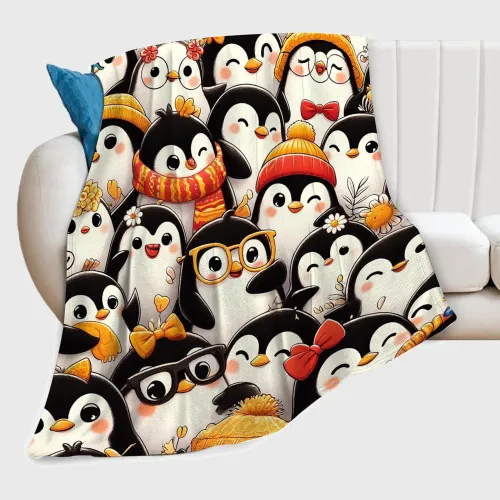 Cartoon Penguins Flannel Blanket