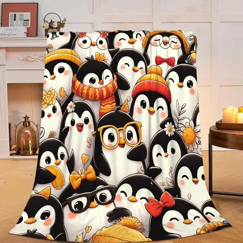 Cartoon Penguins Flannel Blanket