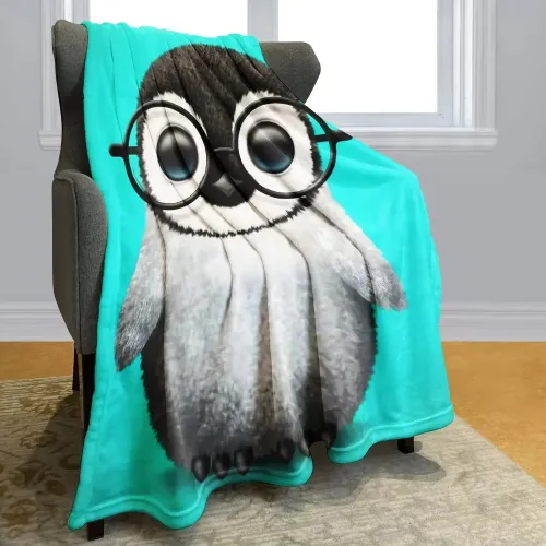 3D Cartoon Penguin Fleece Blanket