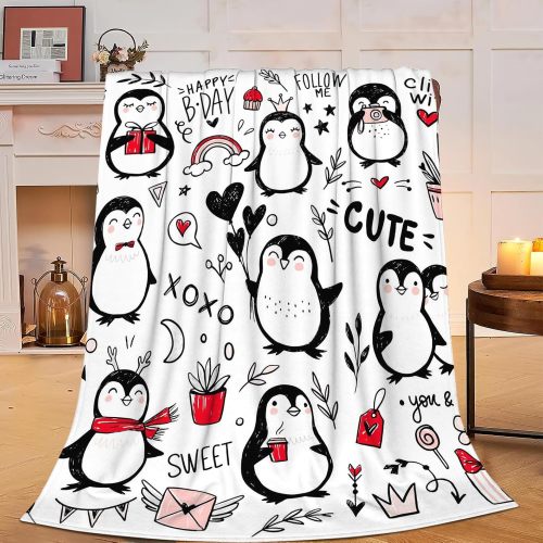 Cute Penguin Flannel Throw Blanket