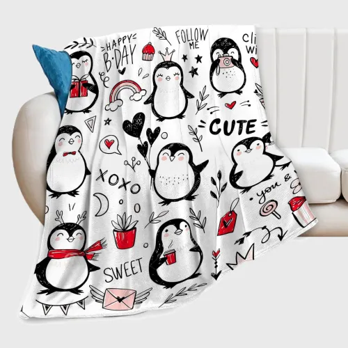Cute Penguin Flannel Throw Blanket
