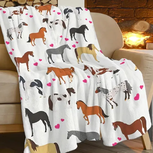 Cute Cartoon Horses Print Blanket