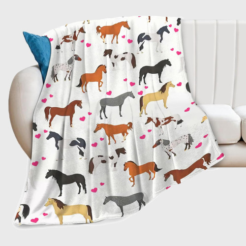 Cute Cartoon Horses Print Blanket
