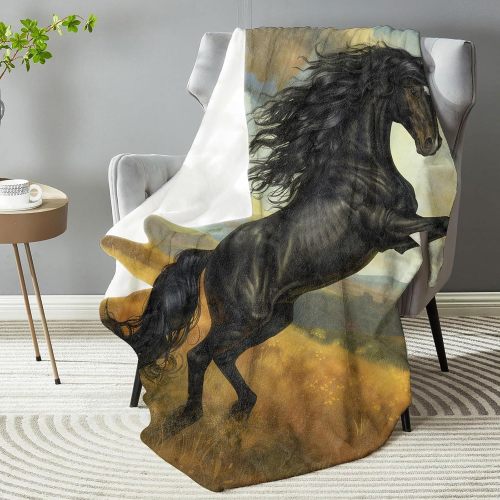 Black Horse Pattern Plush Blanket