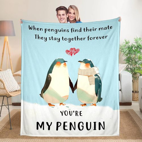 Valentines Day Penguin Plush Blanket