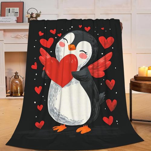 Lovely Heart Penguin Plush Blanket