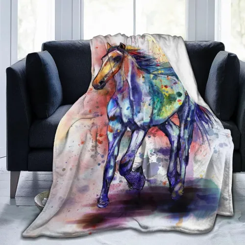 Watercolor Colorful Horse Print Blanket