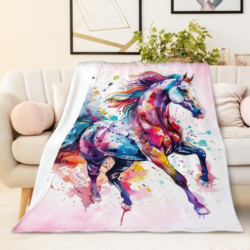 Watercolor Colorful Horse Print Blanket
