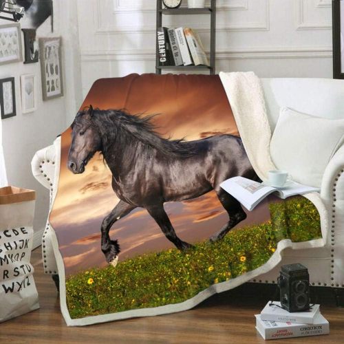 Wild Black Horse Plush Blanket