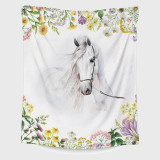 White Horse Floral Plush Blanket