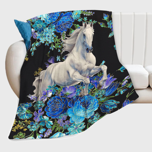 Blossoms Horse Print Plush Blanket