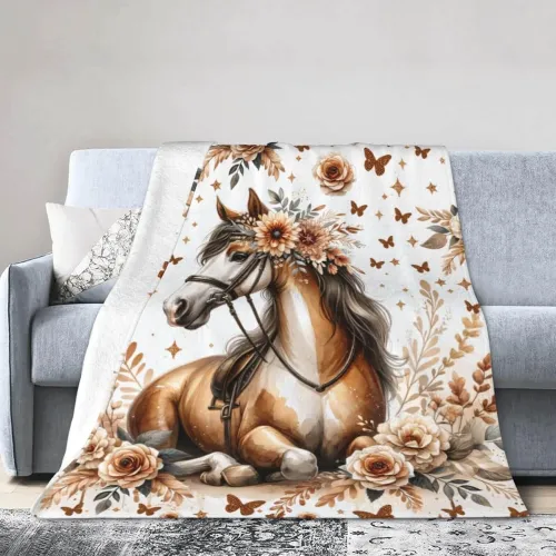 Floral Horse Plush Blanket