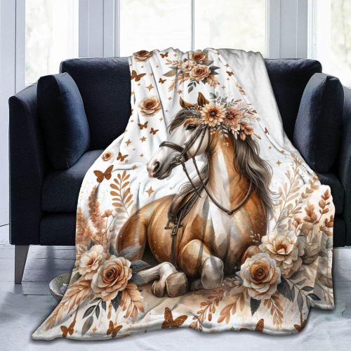 Floral Horse Plush Blanket