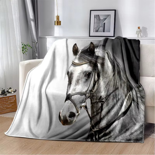 White Horse Head Print Blanket
