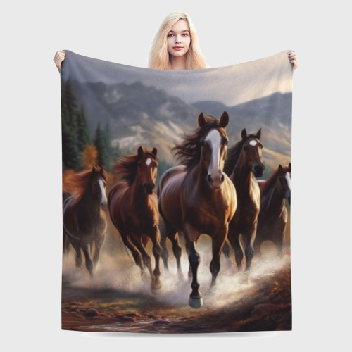 Galloping Horses Plush Blanket