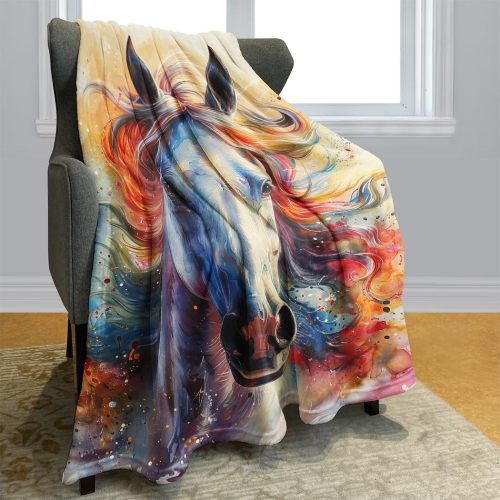 Colorful Horse Plush Blanket