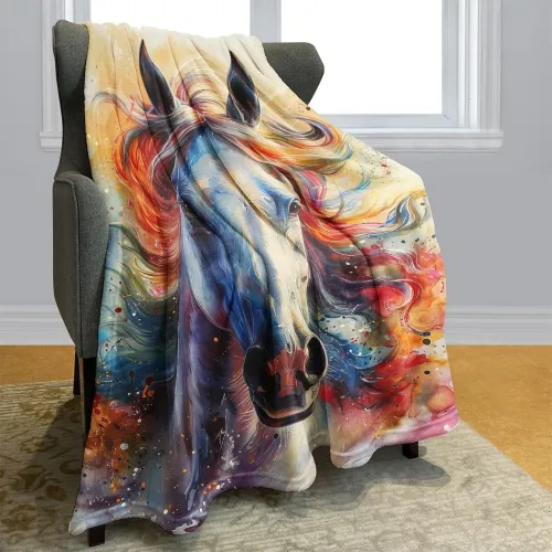 Colorful Horse Plush Blanket