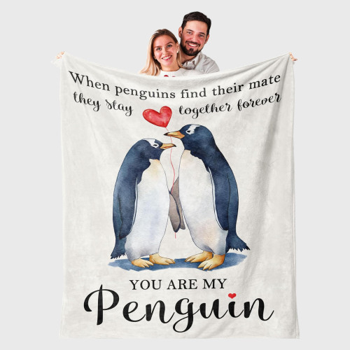 Valentines Day Penguin Plush Blanket