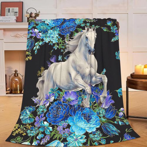 Blossoms Horse Print Plush Blanket
