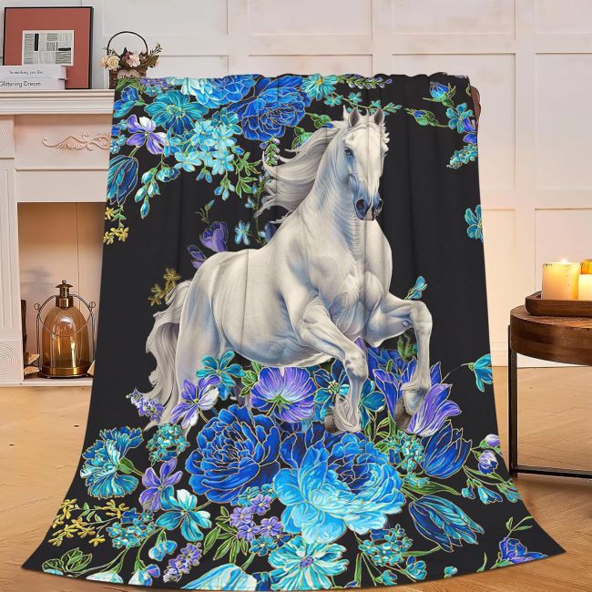 Blossoms Horse Print Plush Blanket