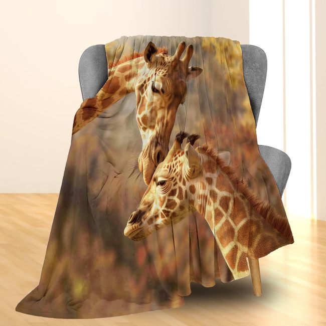 Mom Baby Giraffe Plush Blanket