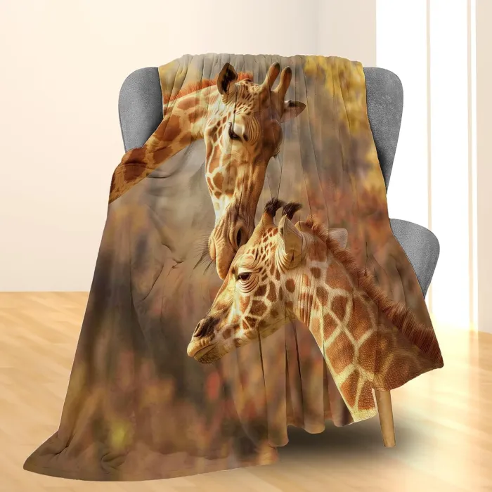 Mom Baby Giraffe Plush Blanket