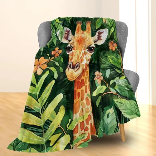 Fuzzy Tropical Giraffe Print Blanket