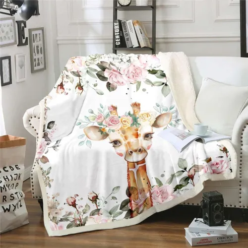 Floral Giraffe Print Blanket