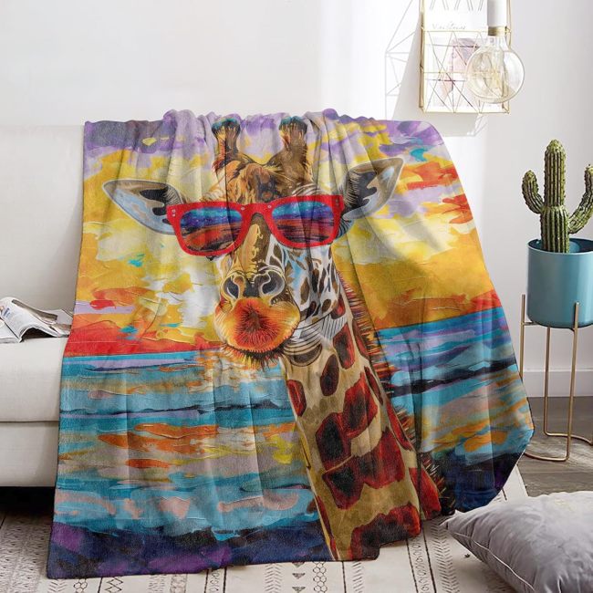 Sunglass Giraffe Plush Blanket