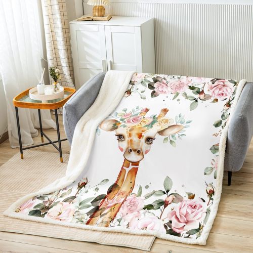 Floral Giraffe Print Blanket