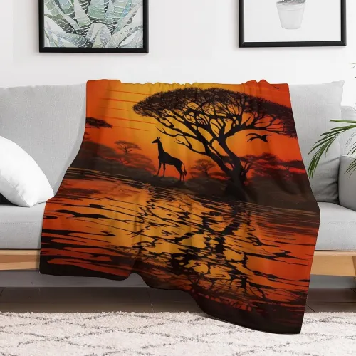 African Sunset Giraffe Print Blanket