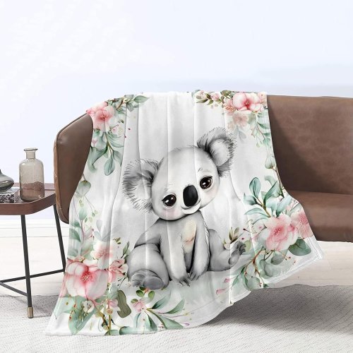 Floral Koala Print Throw Blanket