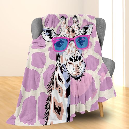Pink Giraffe With Sunglasses Plush Blanket