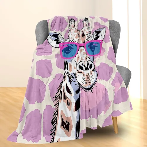 Pink Giraffe With Sunglasses Plush Blanket