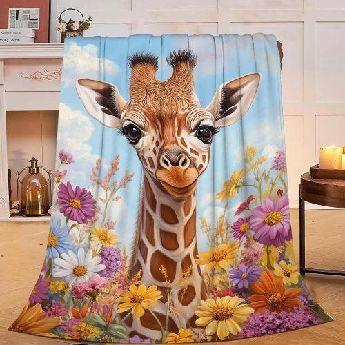 Floral Giraffe Plush Blanket